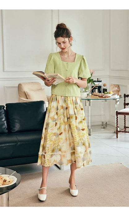 Women Long Skirt French Fashion Floral Skirt 2026 Summer High-waisted Splicing Hollow A-shaped Pendulum Skirts O23XB80203