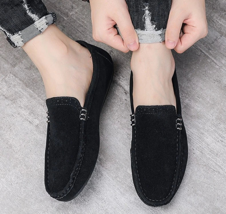 Novos Sapatos Masculinos de Primavera e Outono Estilo Social, Camurça, Sapatilhas Loafer, Couro Fosco Casual para Jovens