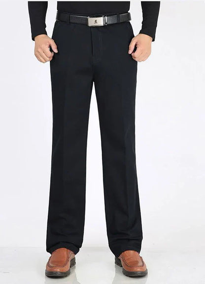 Winter Men's Thicken Fleece Casual Pants Stretch Loose Straight Warm Business Trousers Velvet Fashion Leisure Office Suit Pants