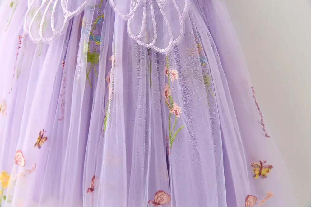 Girls Princess Dress with 3D Wings - Sparkle Tulle Sleeveless Gown, Fairy Puffy Party Dress for Birthday & Holiday