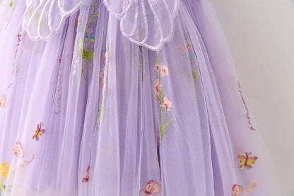 Girls Princess Dress with 3D Wings - Sparkle Tulle Sleeveless Gown, Fairy Puffy Party Dress for Birthday & Holiday