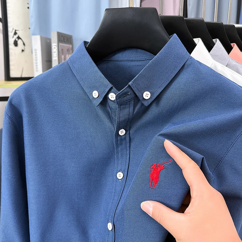 Luxury Goods High-end Embroidery 100% Pure Cotton Long Sleeved Shirt Men's New Shirt Men's Casual Loose Top Business Men