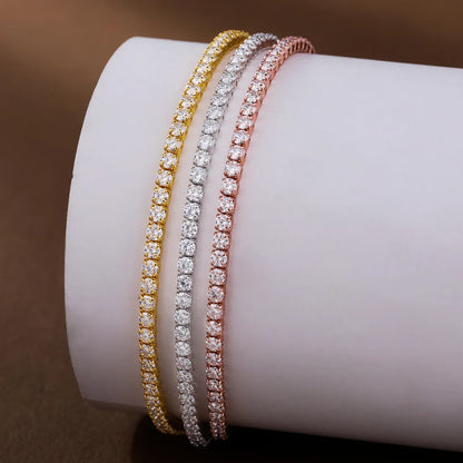 2mm Round Full Moissanite Diamond Tennis Bracelet for Women 925 Sterling Silver Plated 18K Gold Adjustable Wrist Chain Jewelry