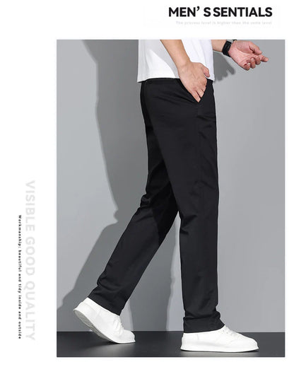 New Men's Business Cotton Thin Straight Pants Casual Elastic Slim Comfortable Male Brand Trousers Black Gray Khaki Royal Blue