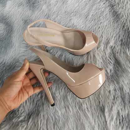 Women Sandals Sexy Pumps 14CM Platform Stripper High Heels Open Toe Stilettos Gladiator Party Dress Wedding Shoes Large Size 44