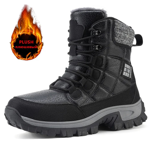 New Warm Plush Men's Snow Boots Lace Up High Top Men's Boots Waterproof Winter Ankle Boots Outdoor Anti-Slip Men Hiking Boots