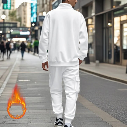 2024 autumn and winter men's casual velvet warm zipper sports trousers set