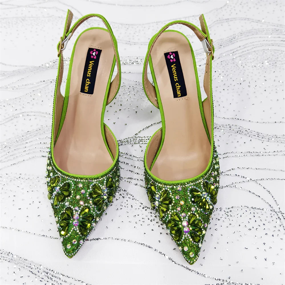 Purple High Heel Party Shoes & Rhinestone Handbag Set - Elegant Italian Design for Weddings and Special Occasion