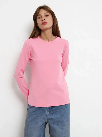 Women's Spring Autumn 100% Cotton T-shirt Bottoming Basic Solid Lady Long Sleeve Loose Tops Shirts Oversized T Shirt