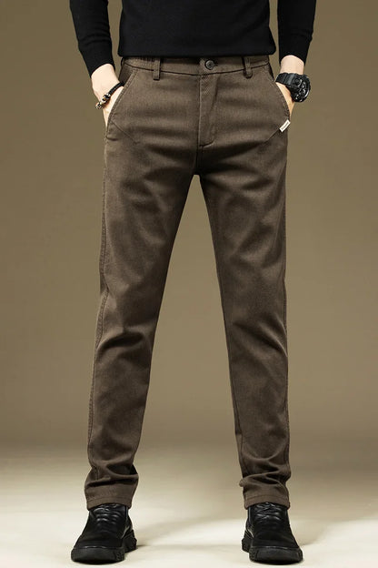 Men's Pants Casual Cotton Solid Color Spring Autumn Straight Business Work Pants High Quality Fashion Black Grey Trousers