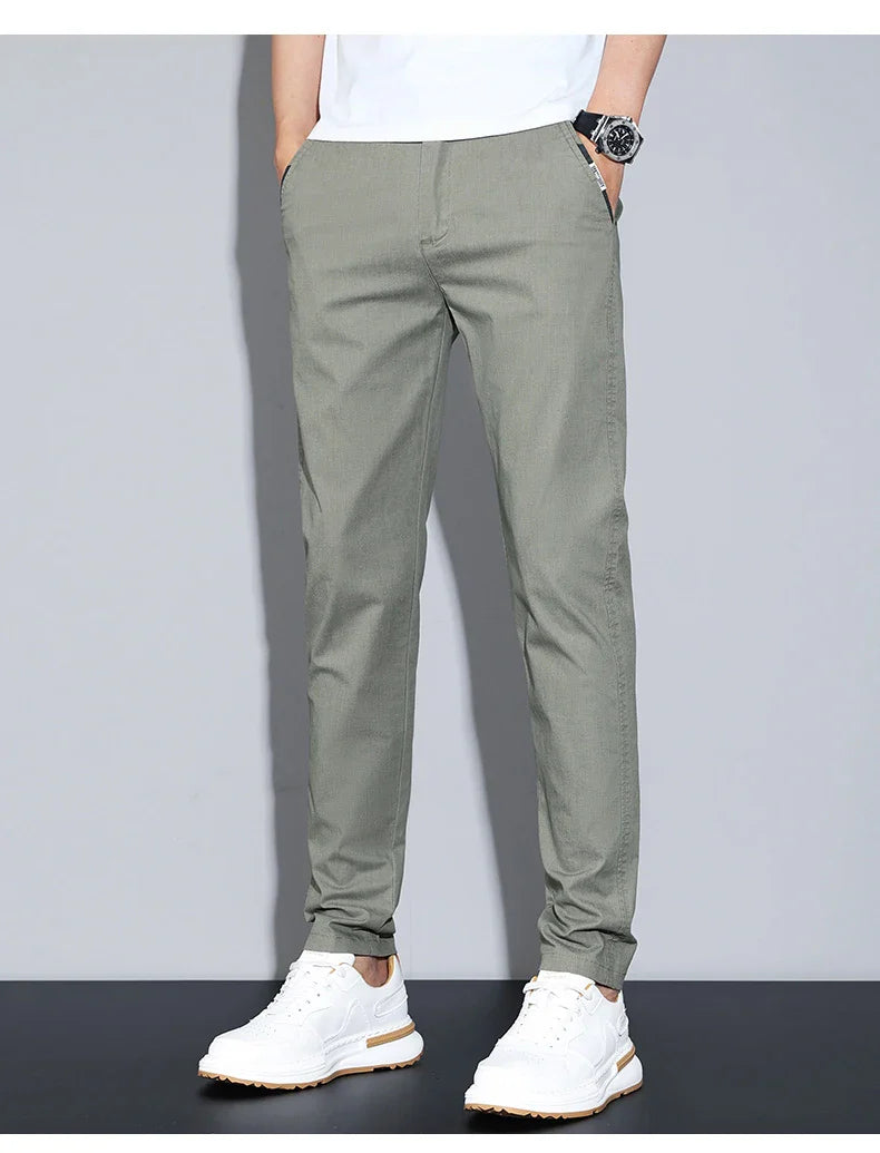 Cotton Thin Men's Business Casual Pants Summer Straight Slim Fit Fashion Stretch Solid Trousers Korean Men's Pants Size 28-38