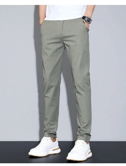 Cotton Thin Men's Business Casual Pants Summer Straight Slim Fit Fashion Stretch Solid Trousers Korean Men's Pants Size 28-38