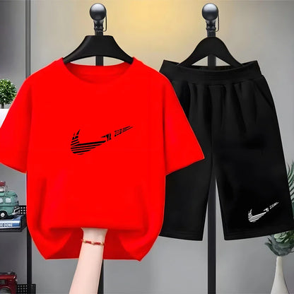 Children Set white T-shirt Short-Sleeved+Shorts Boy Girl Toddler 3-12Years Casual Sports Brand cool Fashio Clothes Summer