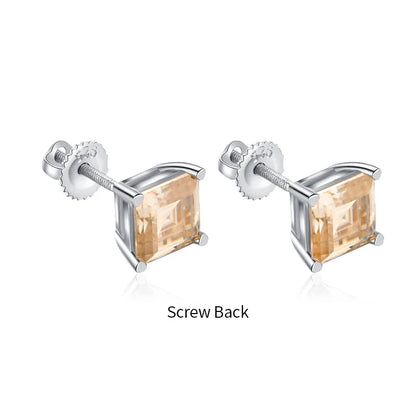 Silver 925 Earring Yellow Moissanite Screw Back Stud Square Stud Earrings For Women  Princess Cut 5*5MM Jewelry 귀걸이