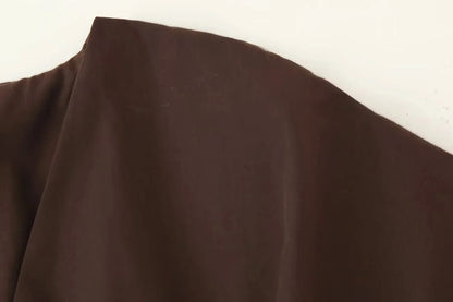 Spring Summer Vintage Women Dress Fashion Single Breasted Sashes Draped V Neck Sleeveless Chic Brown Ladies Dresses