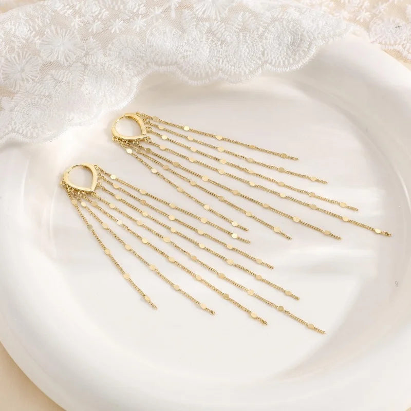 Gold Silver Color Long Tassel Heart-shaped Sequin Pendant Earrings for Women Fashion Boho Party Daily Wear Jewelry Accessories