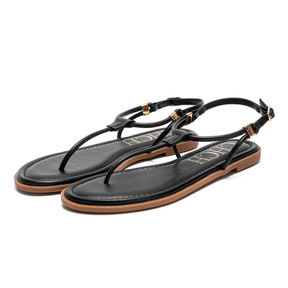 Season's New Fashionable Comfortable Women's Sandals Solid Colour Design Simple Hundred Hitched Strappy Women's Flat Shoes