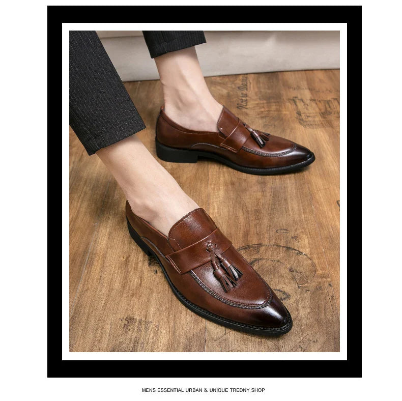 Classic Casual Leather Shoes For Men High Quality Social Office Shoes Men Slip On Loafers Flat Casual Business Leather Shoes Men