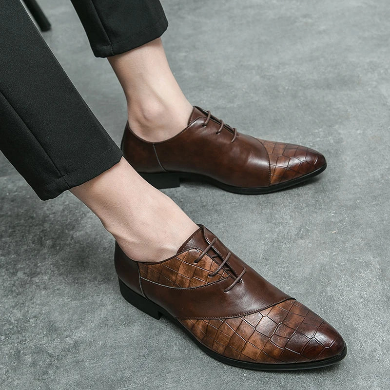 Men's Pointed Toe Lace-up Formal Shoes – Classic Dress Leather Shoes for Office & Events