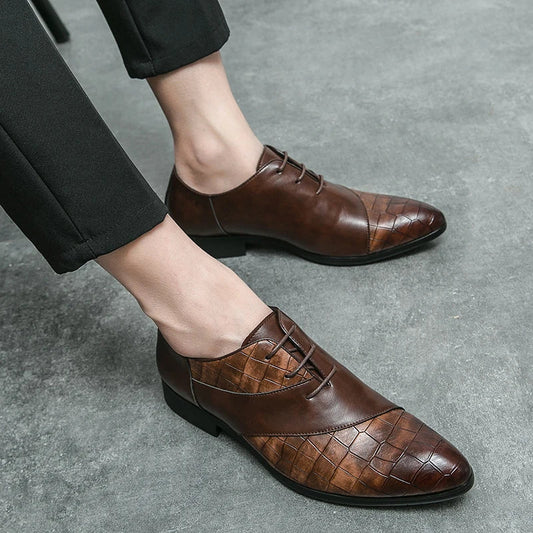Men's Pointed Toe Lace-up Formal Shoes – Classic Dress Leather Shoes for Office & Events