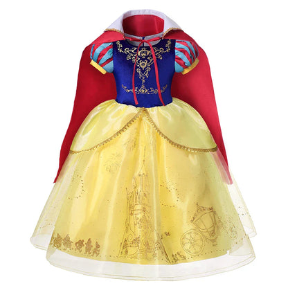 Vestido de Luxo Princesa Branca de Neve com Capa para Meninas Fantasia Infantil Cosplay de Fada Roupa de Carnaval para Crianças Vestido de Halloween