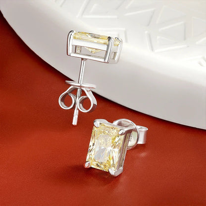 100% 925 Sterling Silver Sparkling 5*7mm Yellow Zircon High Carbon Diamond Stud Earrings For Women Party Fine Jewelry Gift