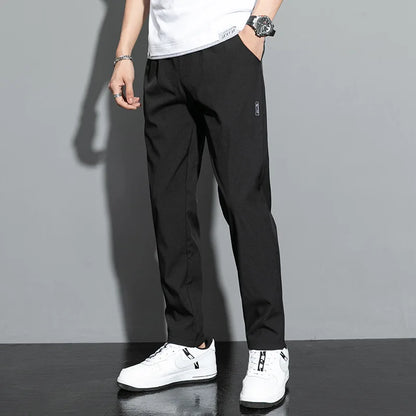 Men Summer Thin Ice Silk Pants Loose Style Workwear Casual Quick Dry Sports Pants Long Breathable High Elasticity