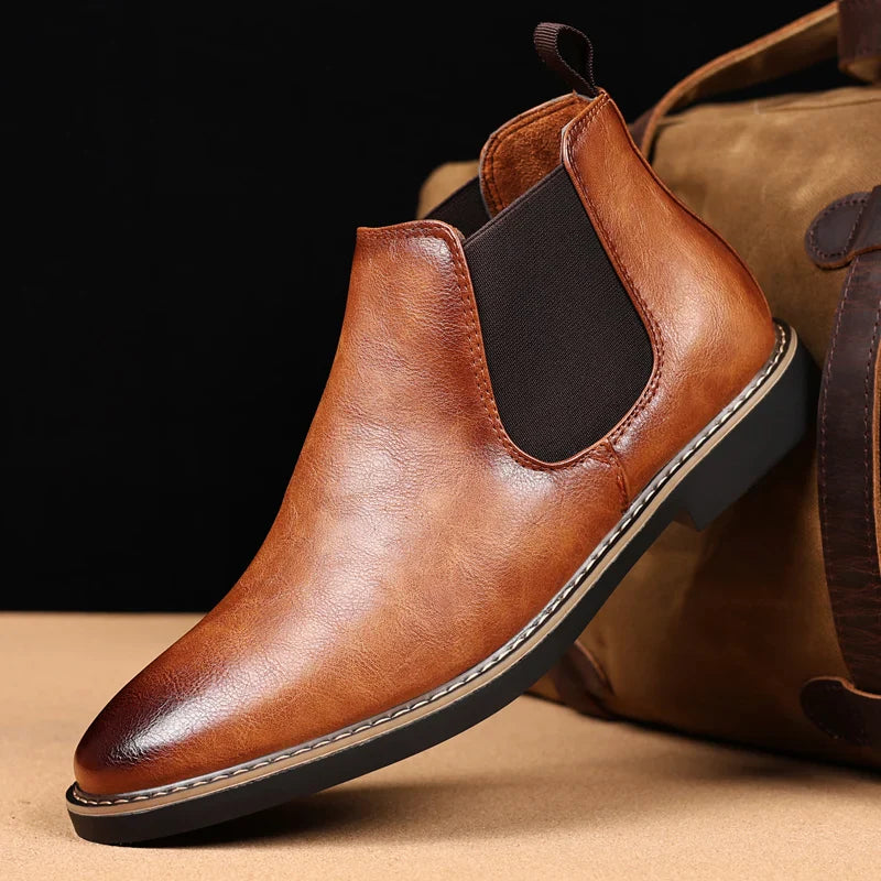 39~47 Men Chelsea Boots Brand Retro Comfortable PU Leather Ankle Boots Men 2025 Fashion Black Brown Mens Boots