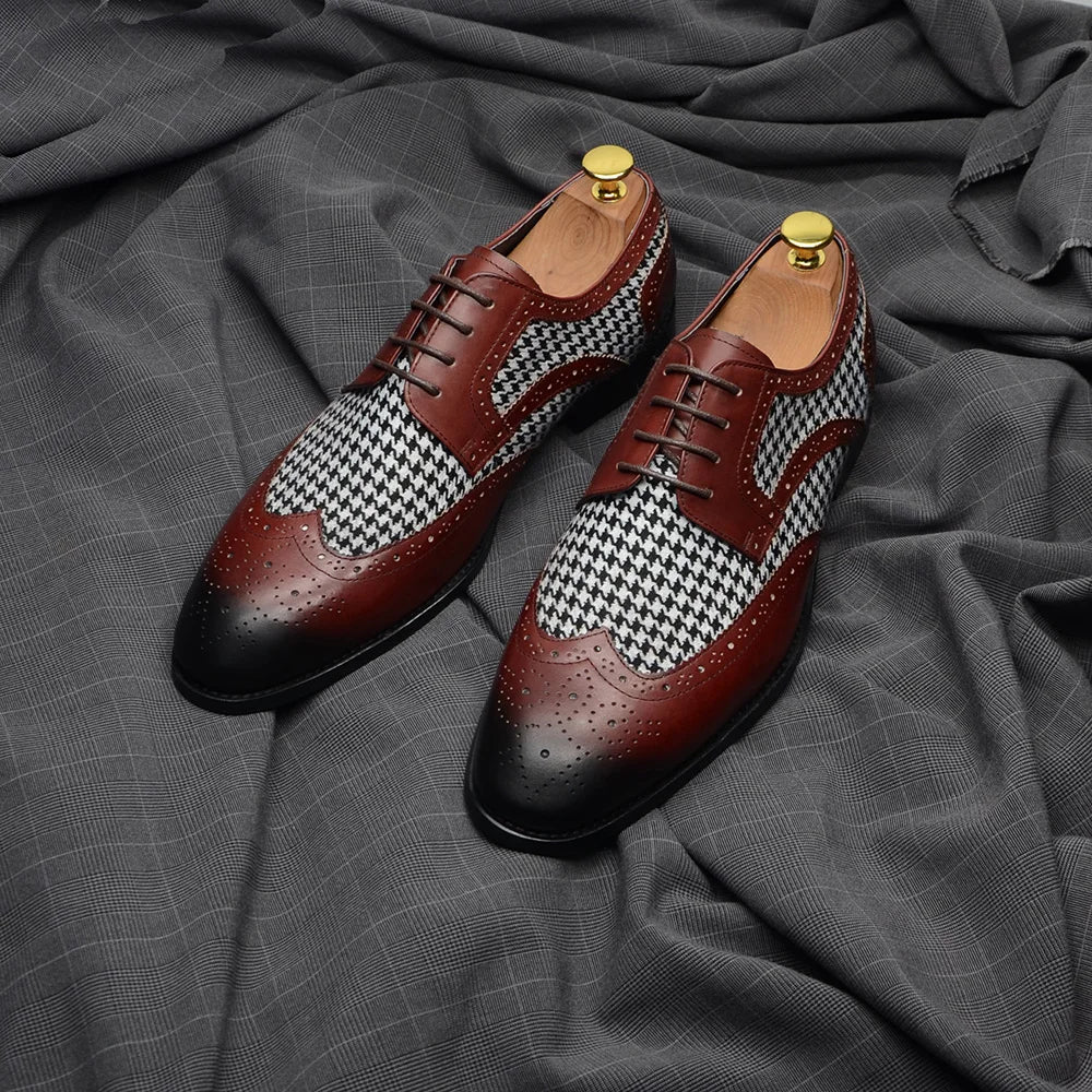 Mens Dress Shoes Original Luxurry Fabric and Genuine Leather Brogue Social Party Business Lace Up Derby Wedding Formal Shoes Men
