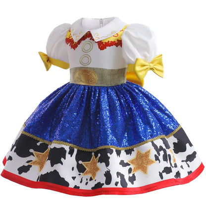 Girl's Sequin Bubble Sleeves Princess Dress 2025 New Baby Bow Knot Contrast Color Fluffy Dress Carnival Performance Dress