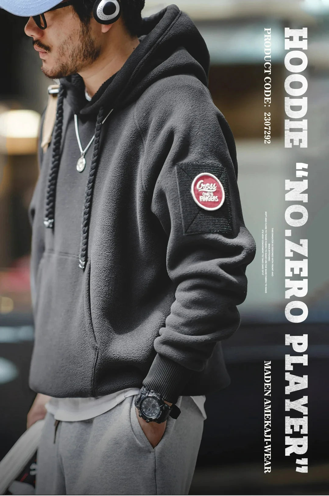 Autumn Winter Casual Heavyweight Hoodie Men's Black Versatile Thickened Fleece Pullover Loose Warm Hooded Sweatshirt