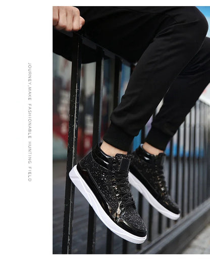 Man High Top Sneakers Luxury Glitter Men Ankle Boots Fashion Non-slip Casual Shoes High Quality Hip Hop Men Boots 2024