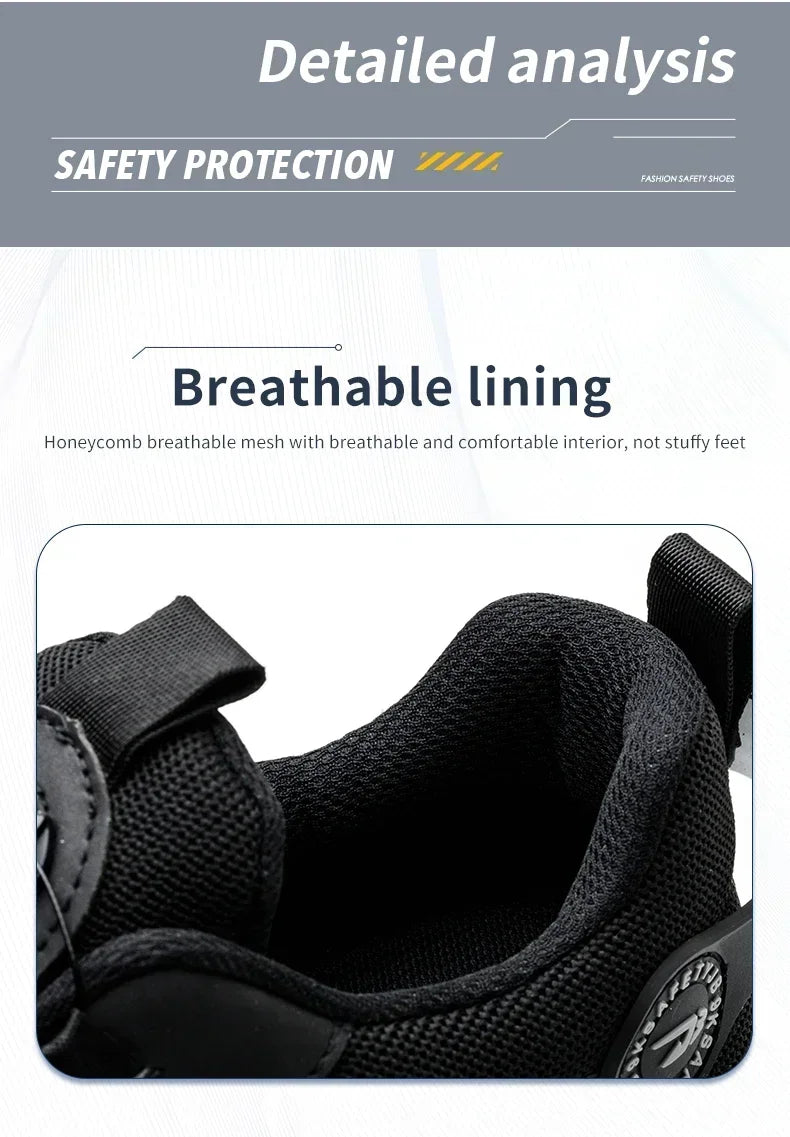 Men's Safety Work Shoes Anti-smash Anti-puncture Rotating Button Fashion Sport Boots Protective Security Men's Footwear