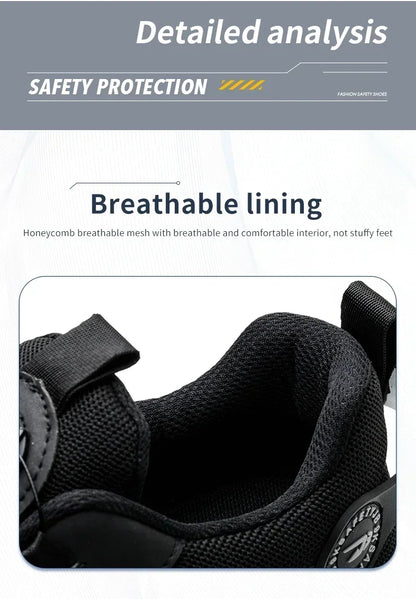 Men's Safety Work Shoes Anti-smash Anti-puncture Rotating Button Fashion Sport Boots Protective Security Men's Footwear