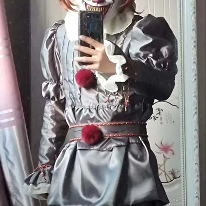 Pennywise Cosplay Costume Adult/Kids Clown Revival COS Terror Horro Clothing Set for Halloween Carnival Masquerade(130CM-XXXL))