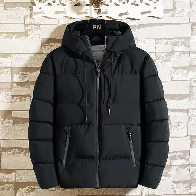 Winter Men Jacket Autumn Warm Fashion Thickened Cotton Padded Jackets Hooded Casual Coats Male Windproof Plus Size Solid Outwear