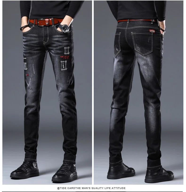 2023 Spring and Autumn New Fashion Trend Ripped Denim Pants Men's Casual Slim Comfortable Breathable High Quality Stretch Pants