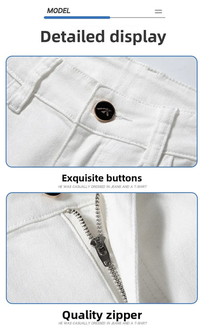 2026 Men White Jeans Fashion Casual Classic Style Slim Fit Soft Trousers Male Brand Advanced Stretch Pants