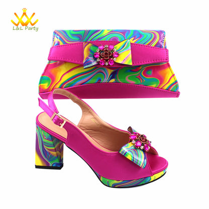 Coffee Color INS Hot Sale New Arrivals 2024 Italian Design Shoes Matching Bag Set Super High Heels Pumps for Garden Party