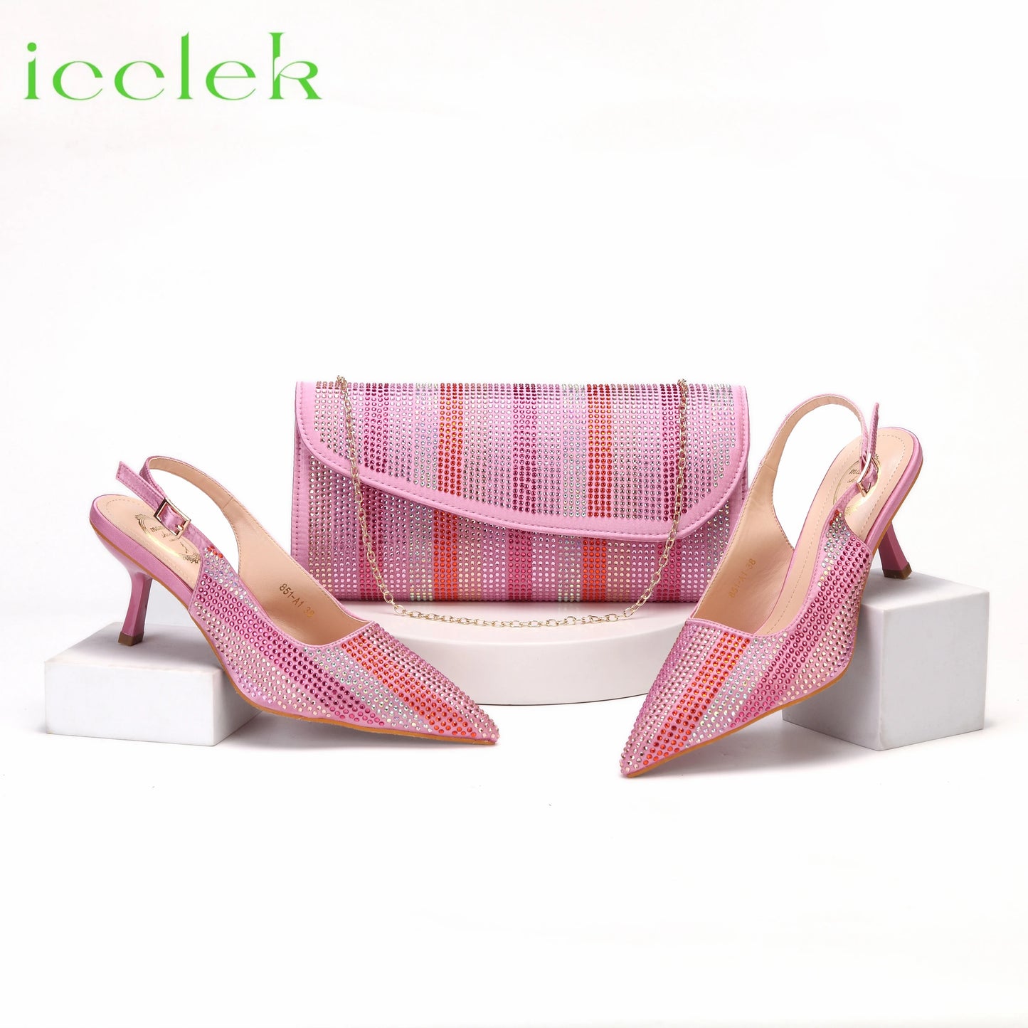 Italian Design African Women's High Heels Pointed Toe Sandals Party Wedding Party Magenta Color Shoes and Bags Set