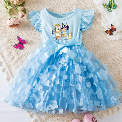 Girls Summer Dress Cartoon Bow Tutu Dress 3D Butterfly Cute Cotton Party Casual Dress for Baby 2-6 Years