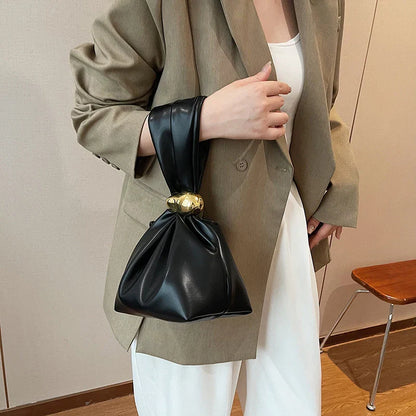 Mini Bolsas de Ombro de Couro PU com Design em Forma de Bolinho, para Mulheres, Modernas, com Nó, Retrô, de Pulso, Bolsas de Mão e Carteiras