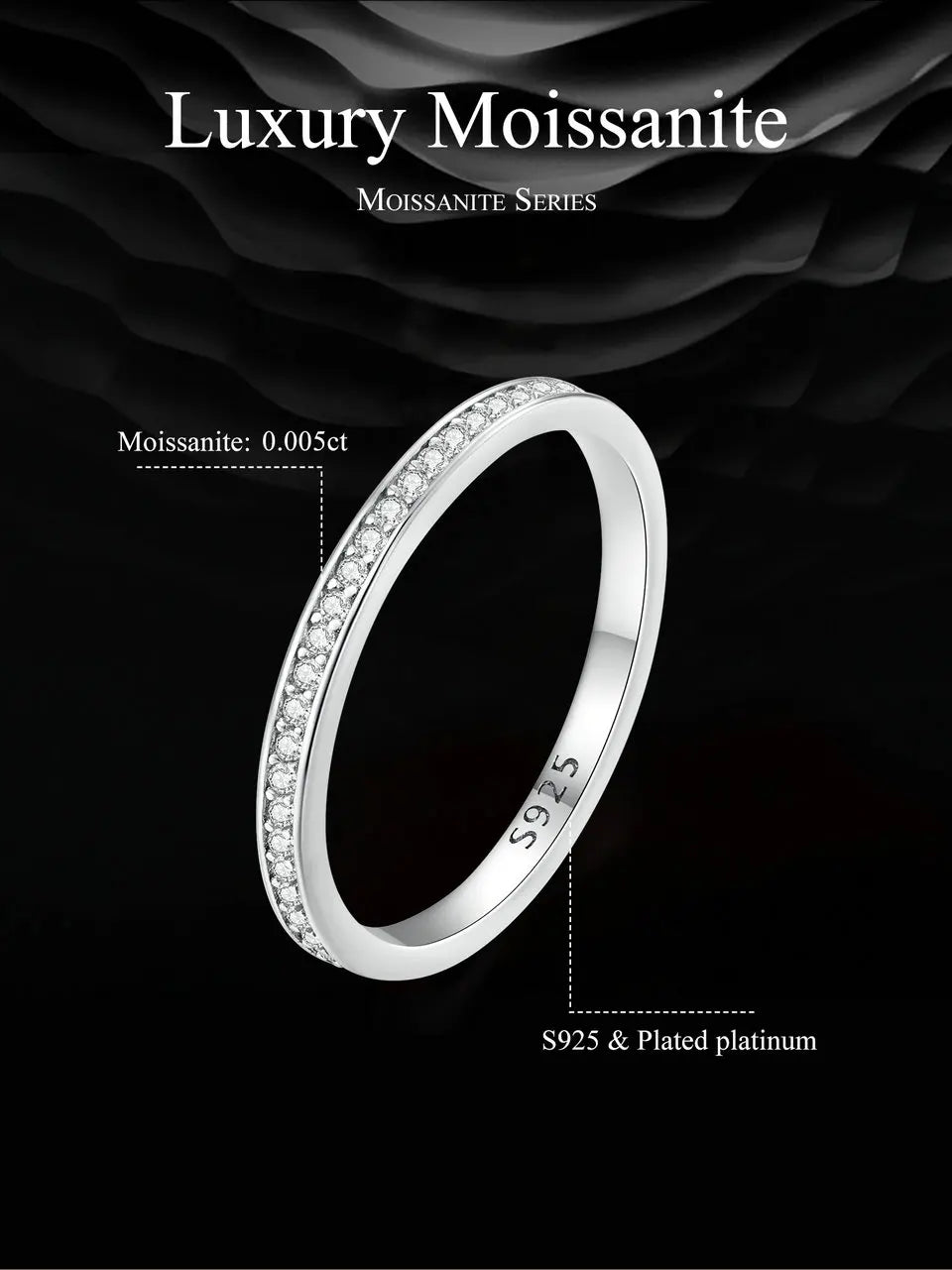 Moissanite Wedding Band 925 Sterling Silver Eternity Rings Platinum Plated Lab Created Diamond Stackable Ring for Women