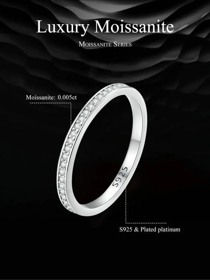 Moissanite Wedding Band 925 Sterling Silver Eternity Rings Platinum Plated Lab Created Diamond Stackable Ring for Women