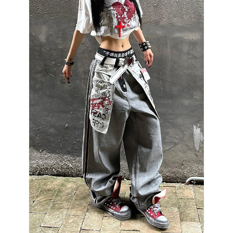 Women's Grey Gothic Y2k Oversize Jeans