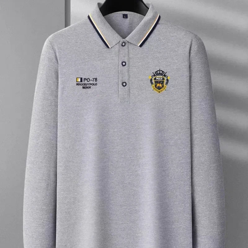 Designer Quality Men's Polo Shirt Lapel Long Sleeve T-Shirt Autumn New Badge Horse Embroid Fashion Business Casual Menswear Top