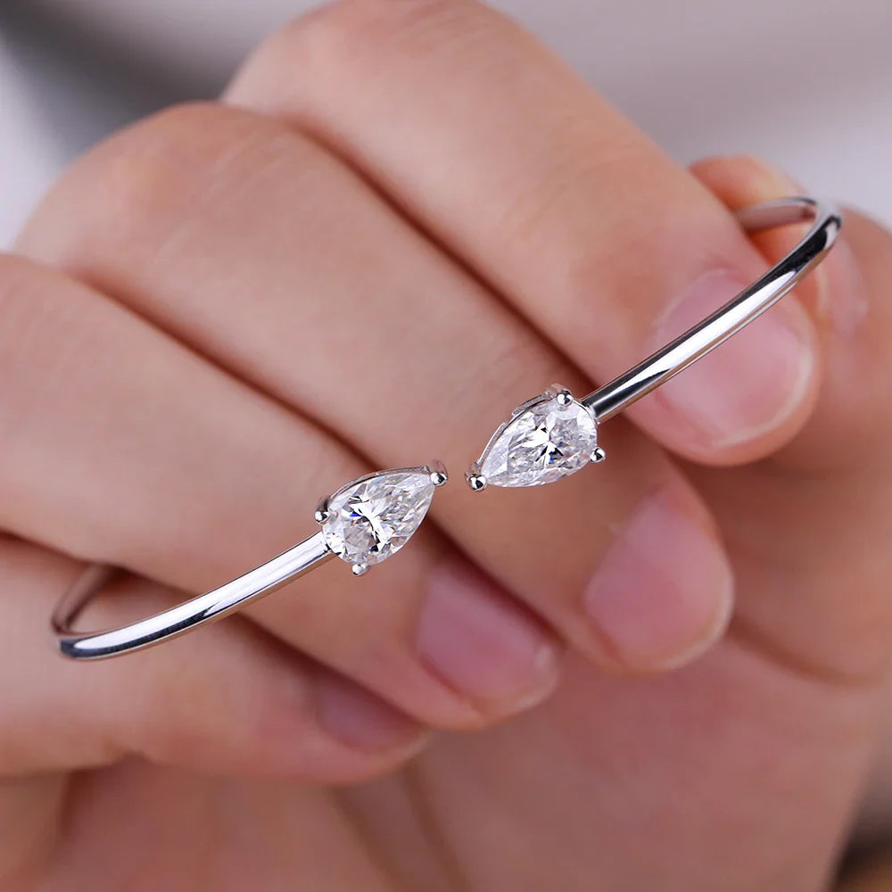 2-Stone Waterdrop Shape Moissanite Bangles For Women 100% S925 Silver 2cttw Pear Cut Diamond Open Cuff Bracelet With Certificate