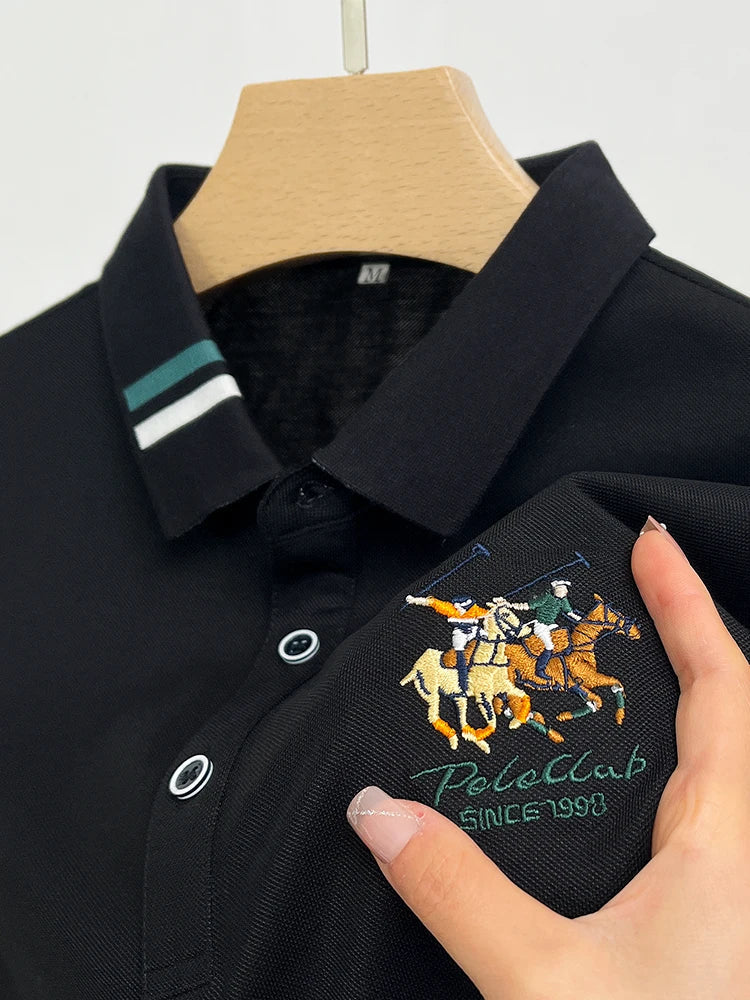 2024 Men's Cotton New Summer Exquisite Embroidered Short sleeved Polo Shirt Business Leisure Breathable T-Shirt Top Men's Wear