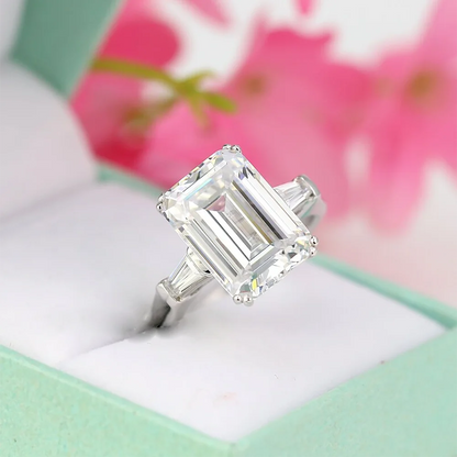 1/2/3/4Carat Radiant Cut Full Moissanite Engagement Ring with Tapered Baguette Shape Diamond S925 Silver Wedding Rings for Women