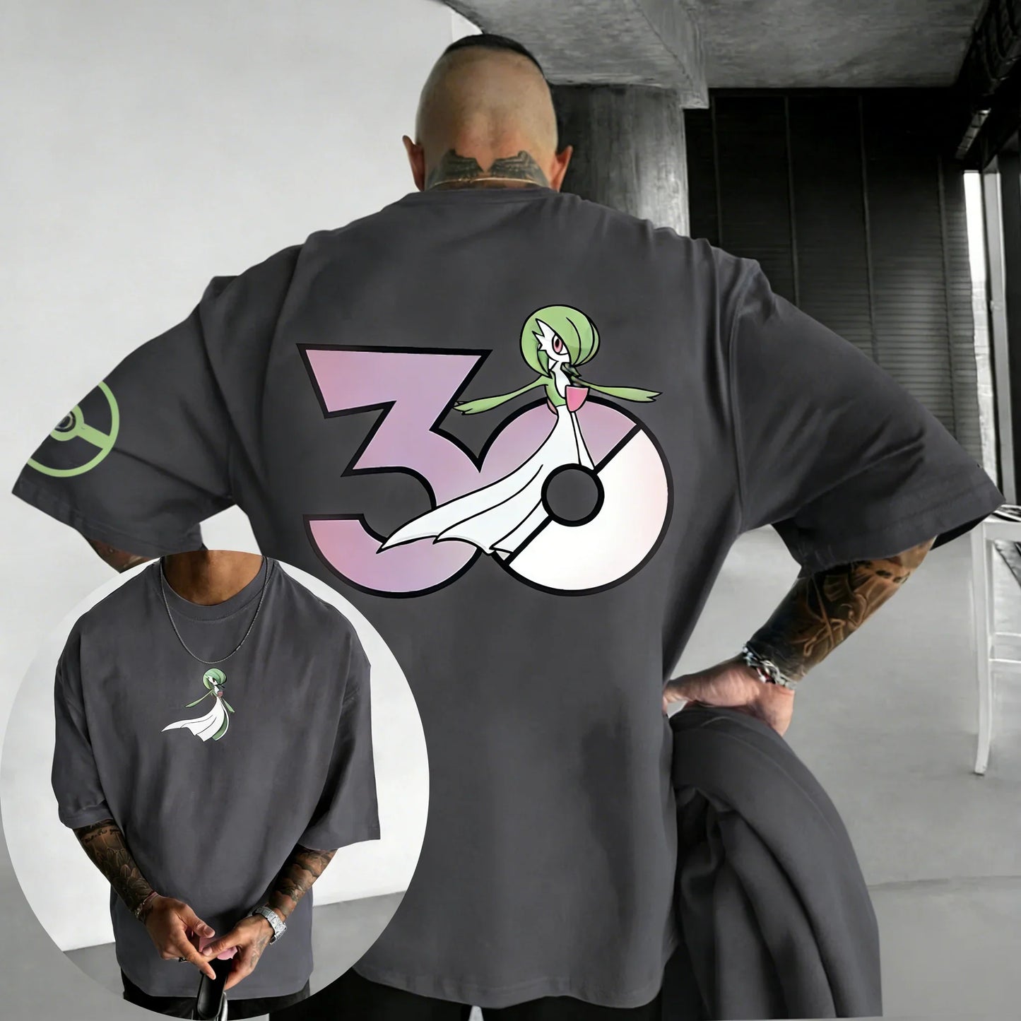 30th Anniversary Gardevoir Printed T-shirt Summer Men's and Women's Loose Casual Hip Hop Trendy Short Sleeve Top